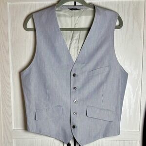 Banana Republic Tailored Fit Blue Pinstripe Vest Mens Size 42R Cotton Linen